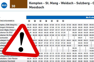 Notfallfahrplan für die Linie 30 Kempten - Sulzberg