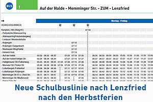 Schulbuslinie 1 nach Lenzfried ab 09.11