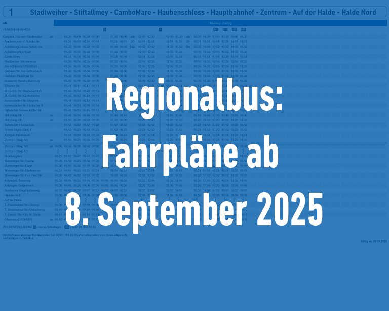 Fahrpläne für Regionallinien ab 08.09.2025
