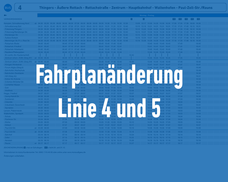 Fahrplanänderung Linie 4 und 5